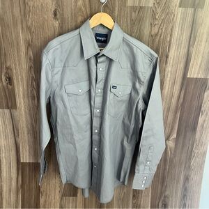 Wrangler Men's XL Western Pearl Snap Button Up Shirt Long Sleeve Gray *stain*
